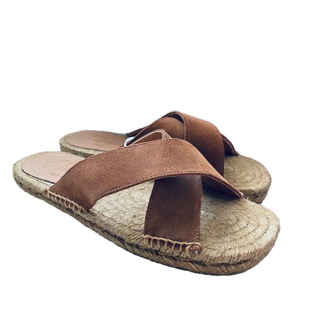 Castaner Espadrille Slide Sandals Double Crossover Straps Caramel Brown Size 40
